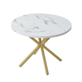 Table À Manger Motif Marbre Design Table Ronde 100 X 77 Cm L X H Doré