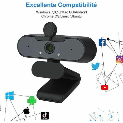 Webcam 1080P avec Microphone, Webcam pour PC avec Cache Camera Ordinateur, Webcam Full HD Camera USB Web Camera pour Chat Vidéo, Vidéoconférence, Etudes, Enregistrement, Jeux, Cours en Ligne noir.