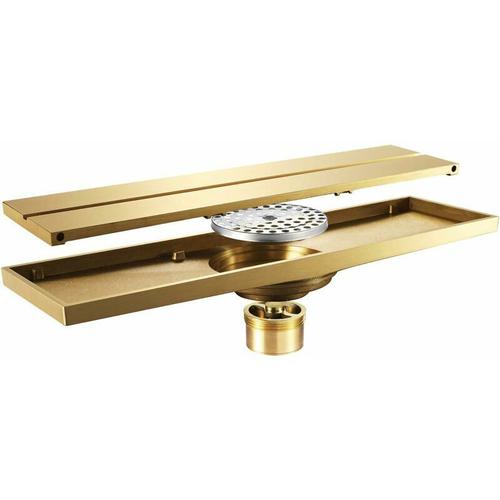 Caniveau de Douche Anti-Odeur Drain de Plancher Laiton Drain De Douche 11,8 Pouces Rectangle Siphon de Sol Grand D¿¿bit Drain de Sol, pour Salle de Bain Balcon,d'or