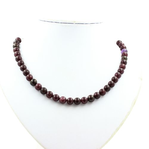 Collier Perles Grenat 8 Mm Chaine En Acier Inoxydable.
