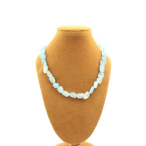 Collier Perles Aigue-Marine Du Brésil Chaine En Acier Inoxydable.