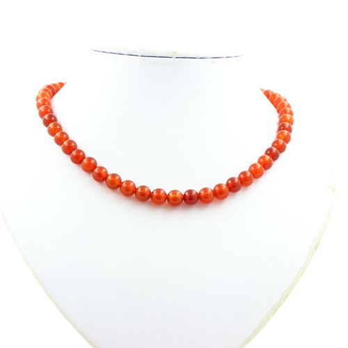 Collier Perles Cornaline D'uruguay Qualité 5 A 8 Mm Chaine En Acier Inoxydable.