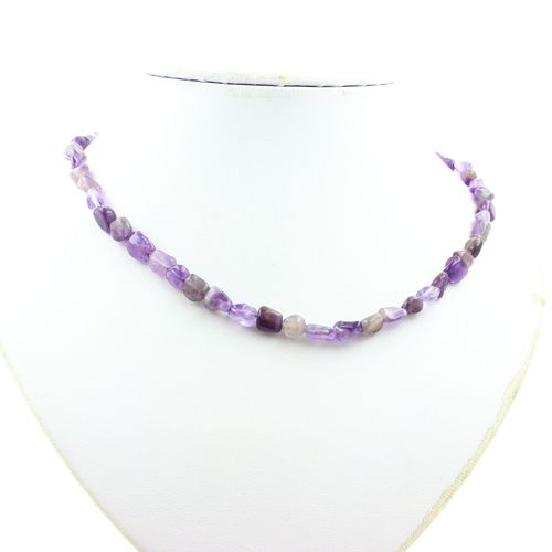 Collier Perles Améthyste Du Brésil Chaine En Acier Inoxydable.