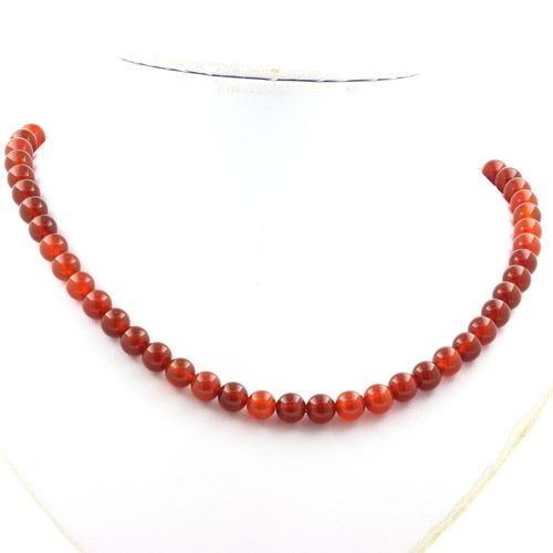 Collier Perles Agate Rouge 8 Mm Chaine En Acier Inoxydable.