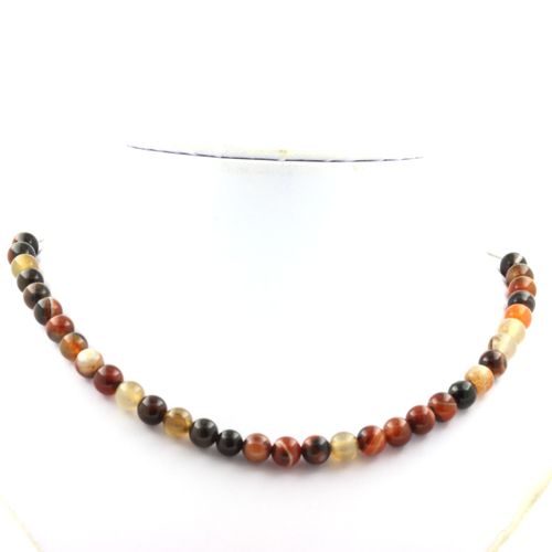 Collier Perles Agate De Rêve 8 Mm Chaine En Acier Inoxydable.