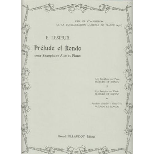 E. Lesieur Prélude Et Rondo Pour Saxophone Alto Et Piano (Billaudot)
