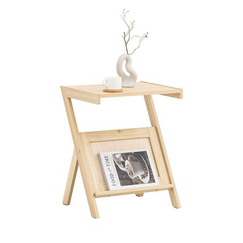 Sobuy Table D'appoint Avec Porte-Revues Bout De Canapé Table De Chevet Petite Porte Journaux Table D'appoint Pour Salon Et Chambre 45 X 36 X 56 Cm Naturel, Fbt122-N