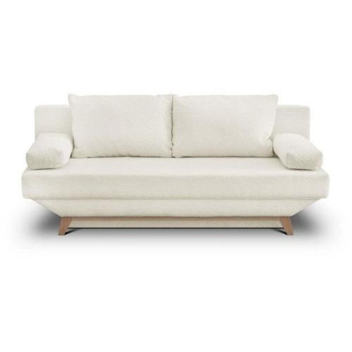 Banquette Convertible 3 Places Teijo - Tissu Bouclette Beige - Coffre De Rangement - L187 X P91x H82 Cm