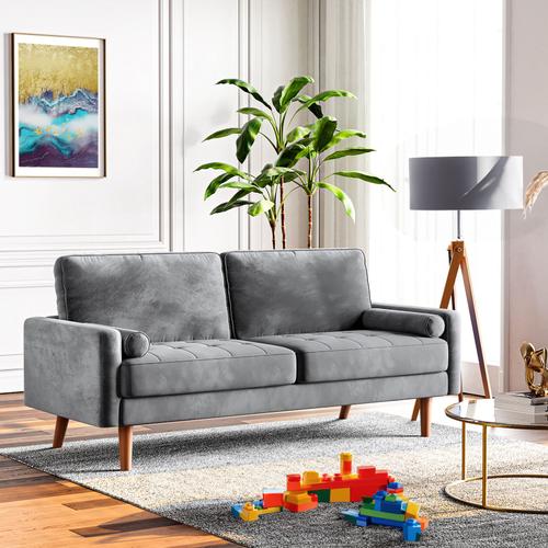 Vesgantti Canapé 3 Places En Velours Gris,Canapé Scandinave Doux Et Confortable Avec 2 Coussins Pour Salon,Fauteuil Moderne 78×176×85cm