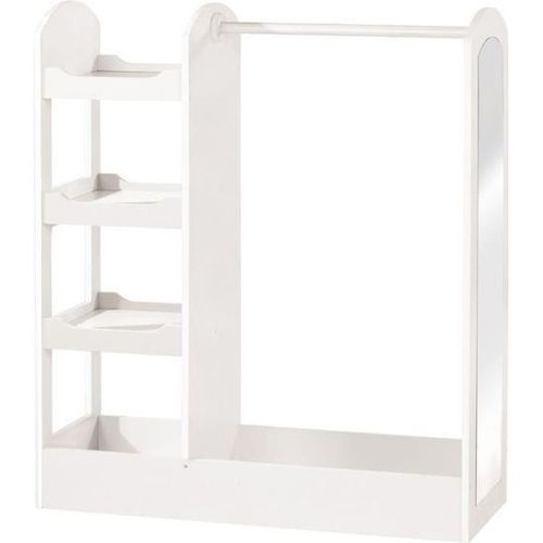 Porte Manteau Bébé avec Penderie - Étagères et Miroir - Bois Blanc laqué - ROBA