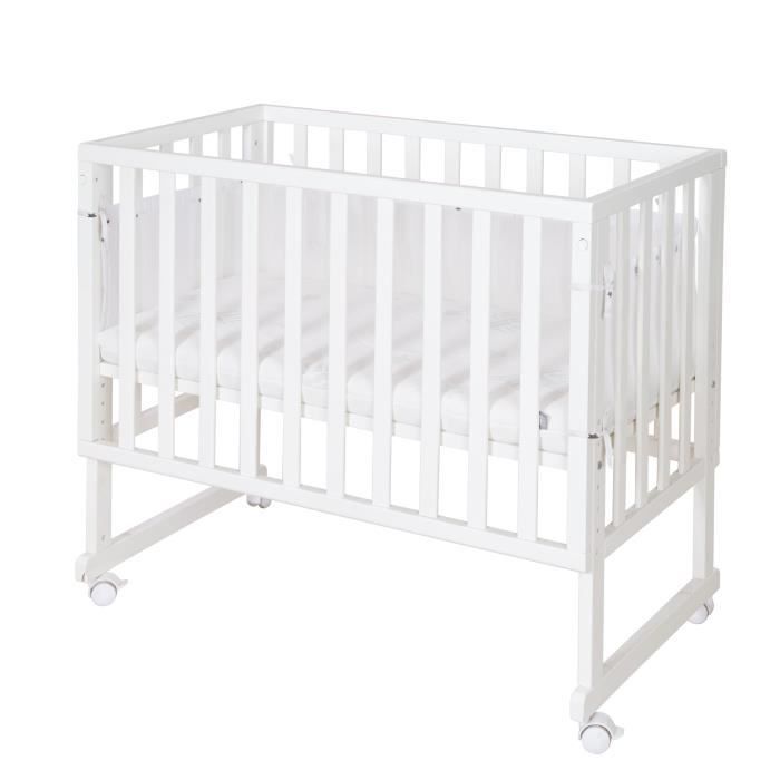 Berceau Cododo Roba 3en1 Réglable - Bois Blanc - Matelas - Barrières - Pourtour En Maille - 90 X 45 Cm