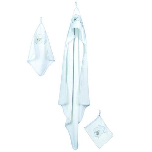 Set Pour Le Bain - Roba - Kleine Wolke Blau - Serviette Avec Capuche - Gant De Toilette - Gluant De Bain
