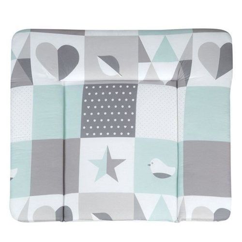 Matelas À Langer Doux Revêtu Pu Happy Patch Mint - Roba - 85x75 Cm - 3 Côtés Surelévés - Vert - Gris - Blanc