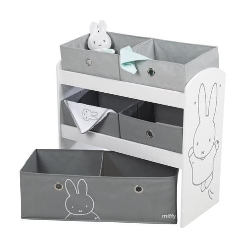 Petit Meuble De Rangement - Roba - Étagère De Rangement "Miffy®" Avec 5 Boîtes En Tissu - Gris/Blanc