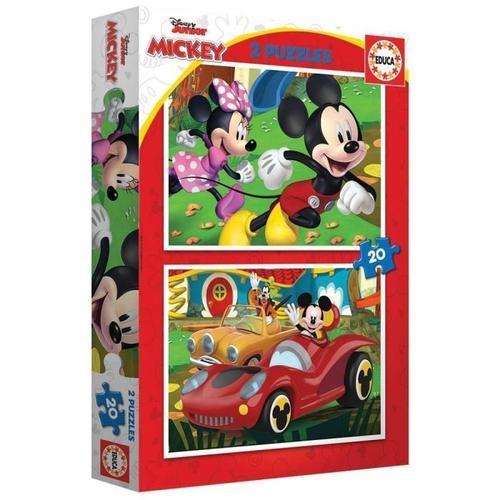 Puzzle De 2 X 20 Pièces Double Educa Mickey - Multicolore - 26x33x6 Cm