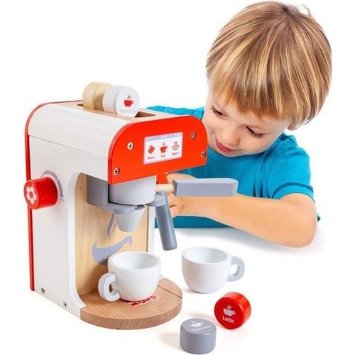 Jouet En Bois - Molto - Machine À Café Coffee Maker Molto - Capsules Et Deux Tasses - Blanc Et Rouge