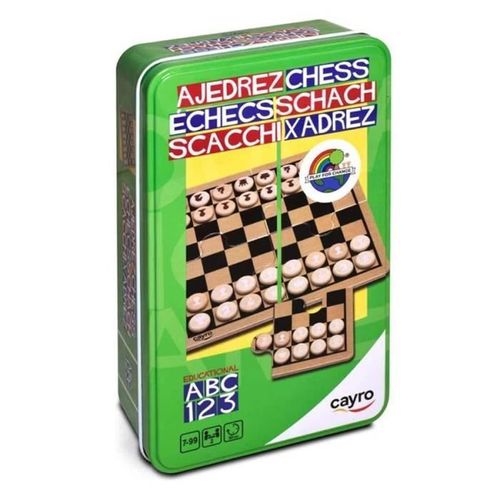 Cayro - Echecs - + 5 Ans - Boite Métal - Triple Jeu De Société Educatif Enfant Et Adulte - Plateau 12 X 19