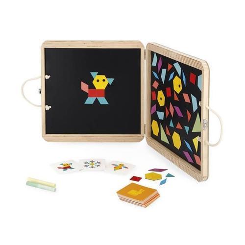 Janod - Puzzle Magnétique Géométrique - Mallette Bois - 120 Magnets - Dès 4 Ans