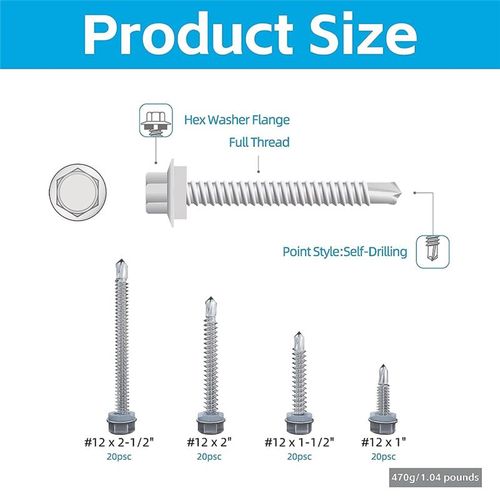 80pcs 12 X 1 Pouce  2-1/2 Pouces Vis Autoperceuses Pour Mtal, Tle En Acier Inoxydable, La Construction Et Rparation