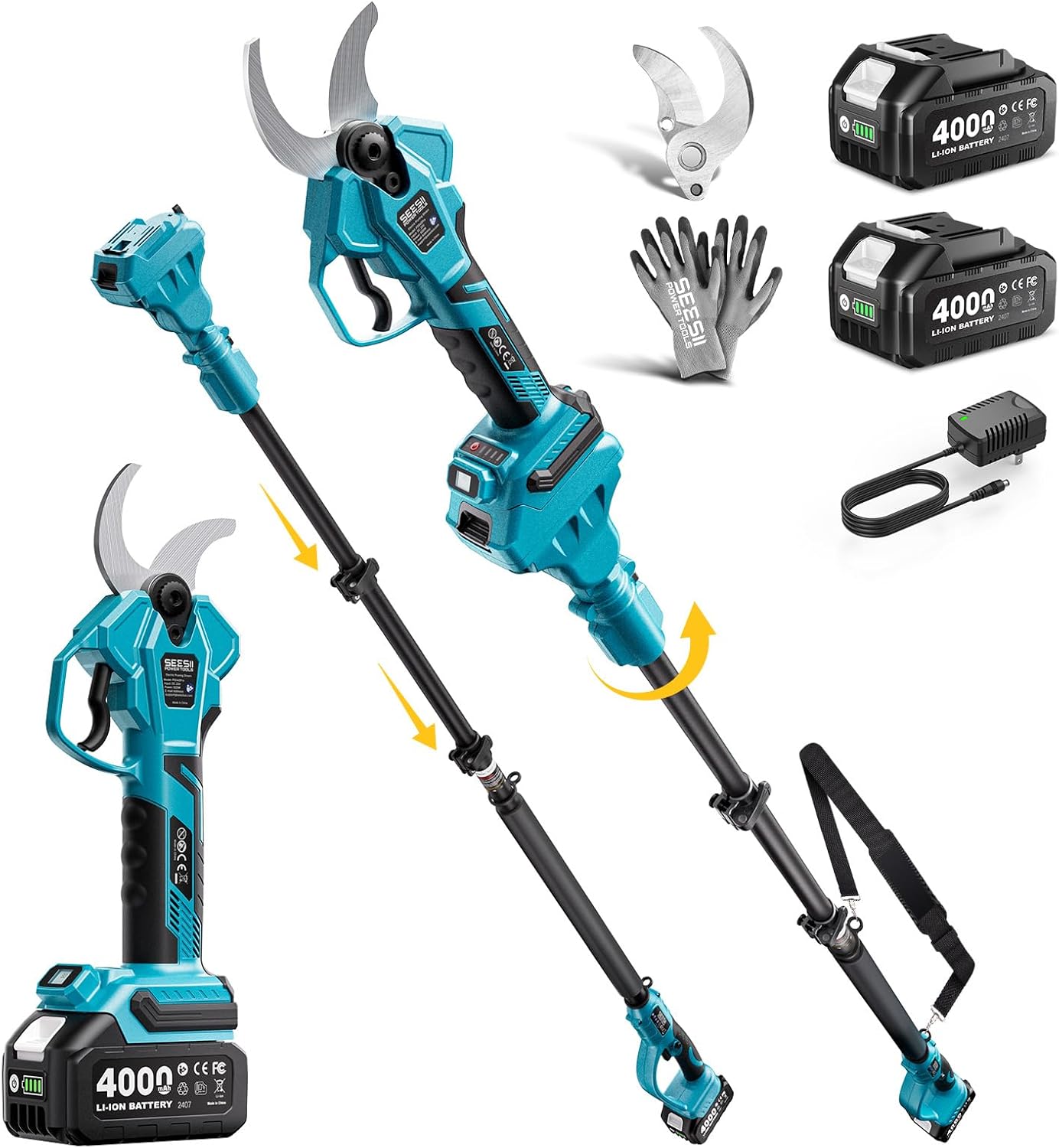 Ulteronixshop-SEESII Sécateur Électrique Avec Perche, 2-en-1 Secate...