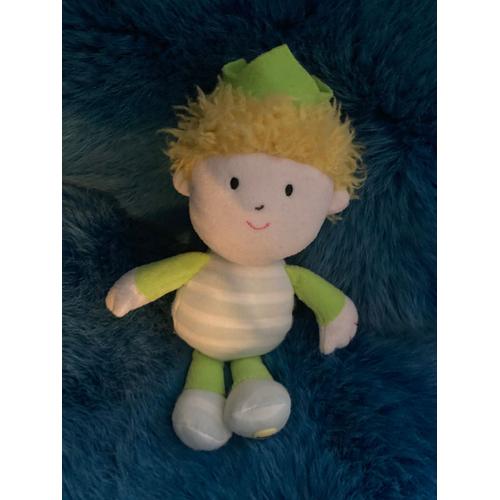 Peluche Doudou Petit Prince Blond Souriant Couronne Vert Luminou 21 Cm