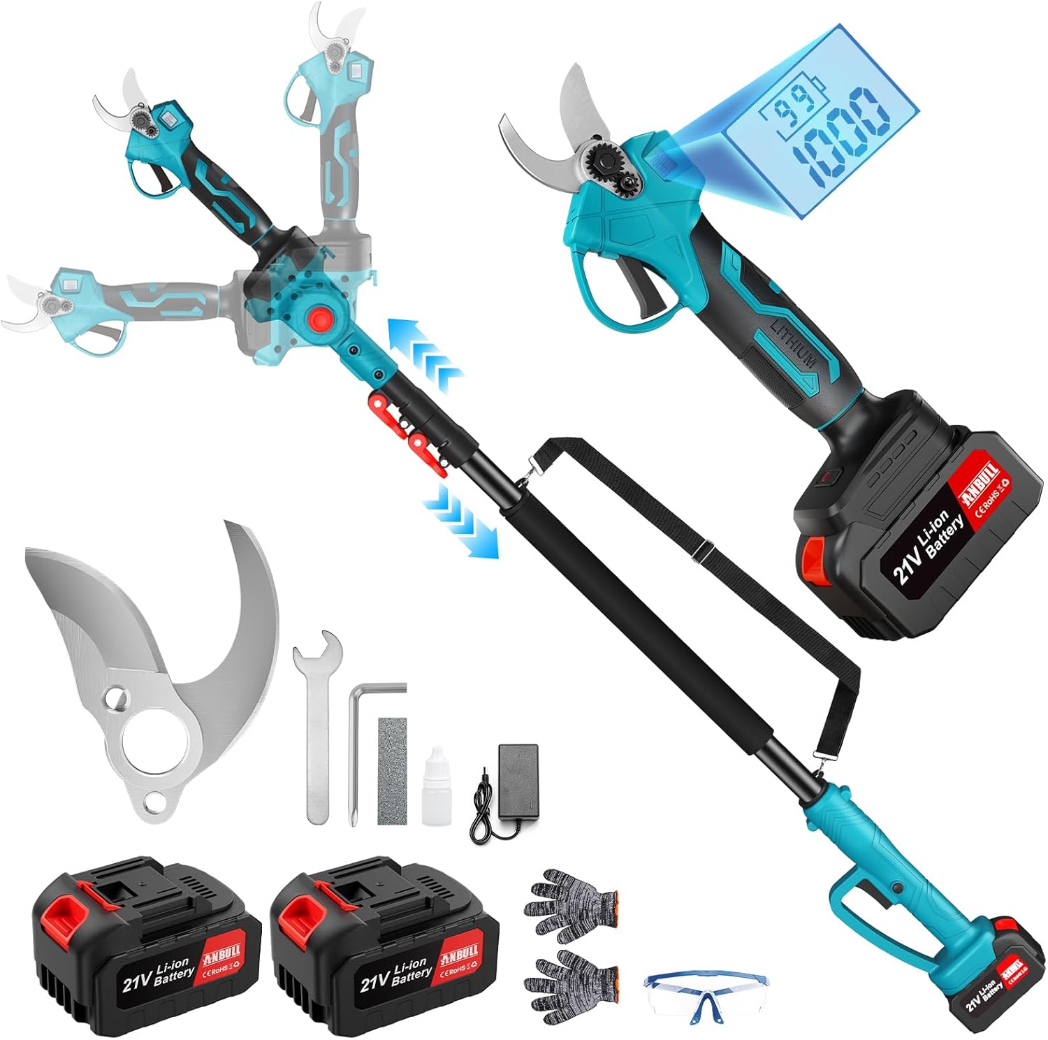 Ulteronixshop-Sécateur Électrique avec Perche 4,6m, 2-en-1 Secateur...