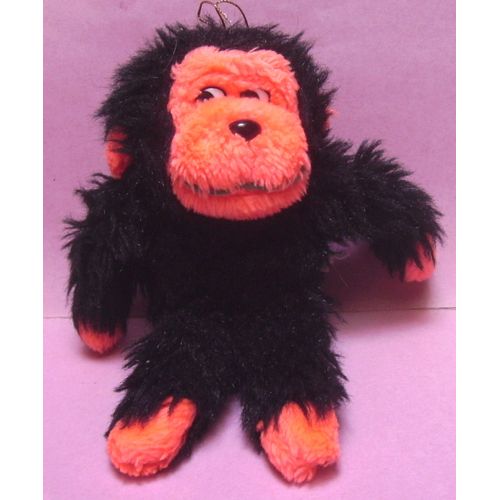Figurine Peluche Singe / Gorille Noir Et Orange - 20 Cm