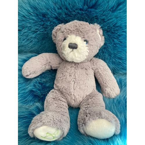 Peluche Doudou Ours Gris Doux Carré Blanc 27 Cm