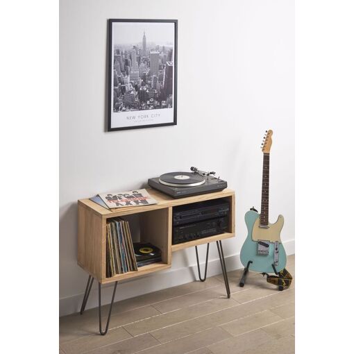 Meuble Pour Platine Vinyle | Chêne Et Pieds En Épingle