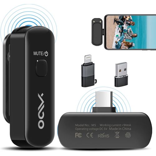 YMOO Mini Micro Cravate sans Fils pour Smartphone , 2.4GHz Micro Cravate, Mode Silencieux/Enregistrer du Vrai Son, Micro d'enregistrement sans Fil Plug and Play