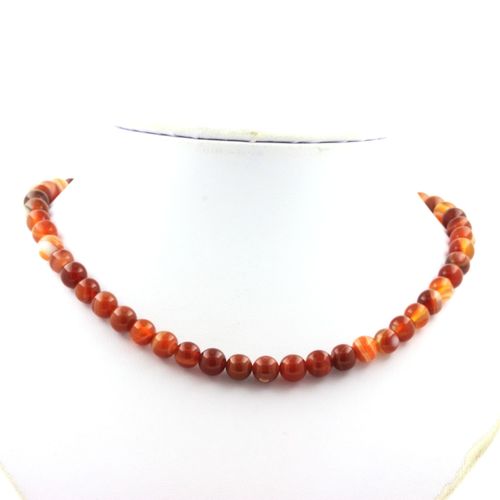 Collier Perles Agate Rubanée 8 Mm Chaine En Acier Inoxydable.