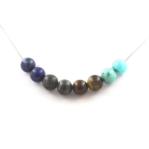 Collier Perles Labradorite + Oeil De Tigre + Turquoise + Lapis Lazuli Chaine En Acier Inoxydable.