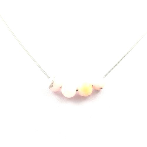 Collier 4 Perles Opale Rose 8 Mm Chaine En Acier Inoxydable.