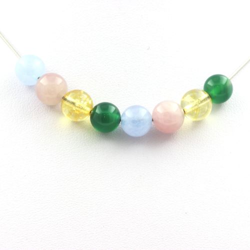 Collier Perles Aigue-Marine + Quartz Rose + Agate Verte + Citrine 8 Mm Chaine En Acier Inoxydable.