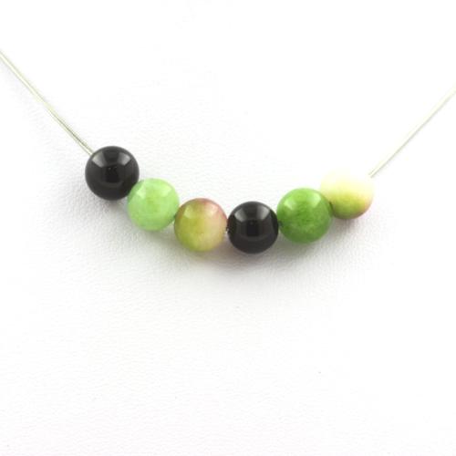 Collier Perles Agate Noire + Tourmaline Melon D'eau + Péridot 8 Mm Chaine En Acier Inoxydable.