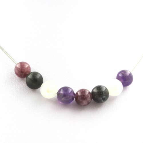 Collier Perles Lépidolite + Labradorite + Pierre De Lune + Améthyste 8 Chaine En Acier Inoxydable.