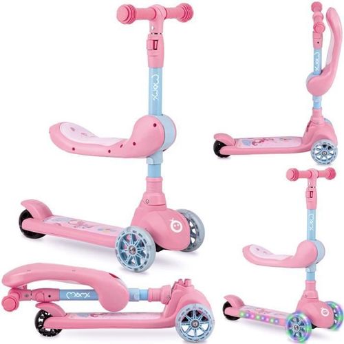 Trottinette Bebe Momi Kiuru 2-En-1 Rose - Réglage En Hauteur - Led - 3 Roues - Abec7