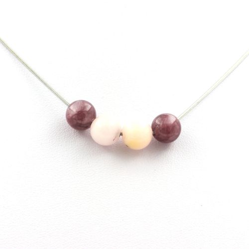 Collier Perles Lépidolite + Opale Rose 8 Mm Chaine En Acier Inoxydable.