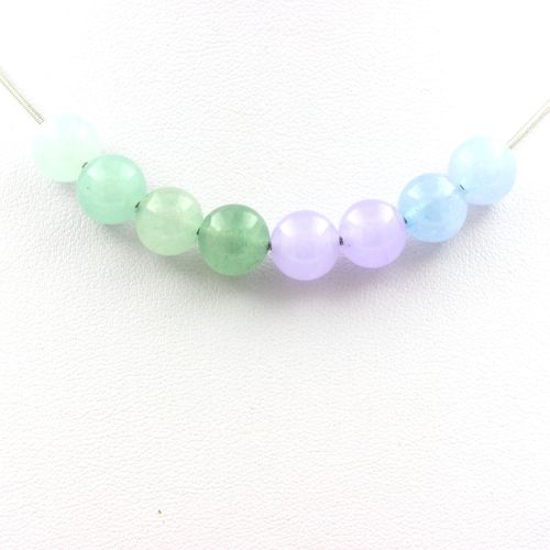 Collier Perles Calcédoine Lavande + Aigue-Marine + Aventurine + Chaine En Acier Inoxydable.