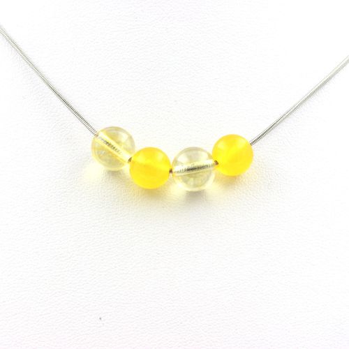 Collier Perles Agate Jaune + Citrine 8 Mm Chaine En Acier Inoxydable.
