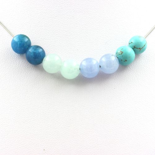 Collier Perles Angélite + Aigue-Marine + Turquoise + Apatite 8 Mm Chaine En Acier Inoxydable.
