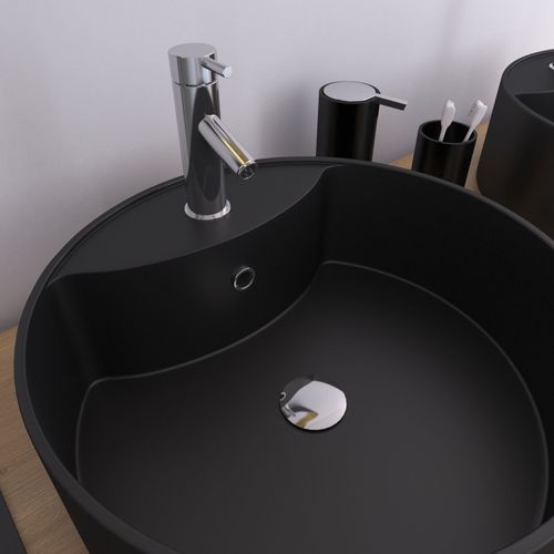Vasque à poser ronde en céramique noire - diamètre 41cm - hauteur 15cm - ROLL ON DARK