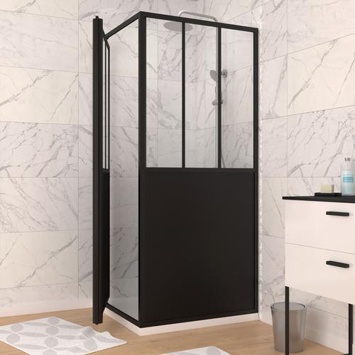 Paroi de retour type atelier 90x200cm pour paroi de douche - PROFILE NOIR MAT - WORKSHOP SIDE 90