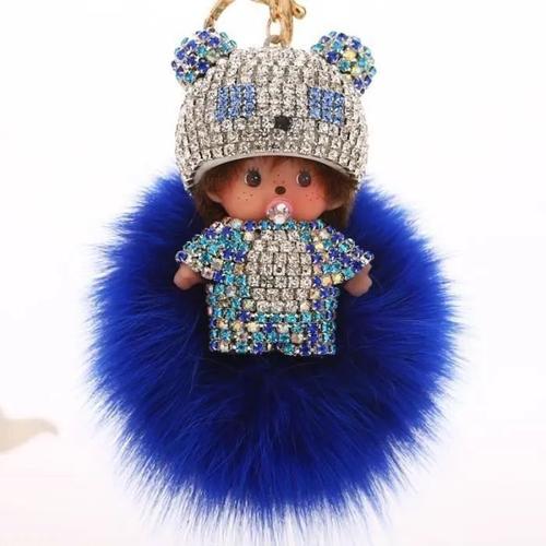 Monchichi Kiki Chapeau porte-clés accessoires de voiture diamant couleur bleu idéal pour accrocher anneaux mousquetons porte-clé