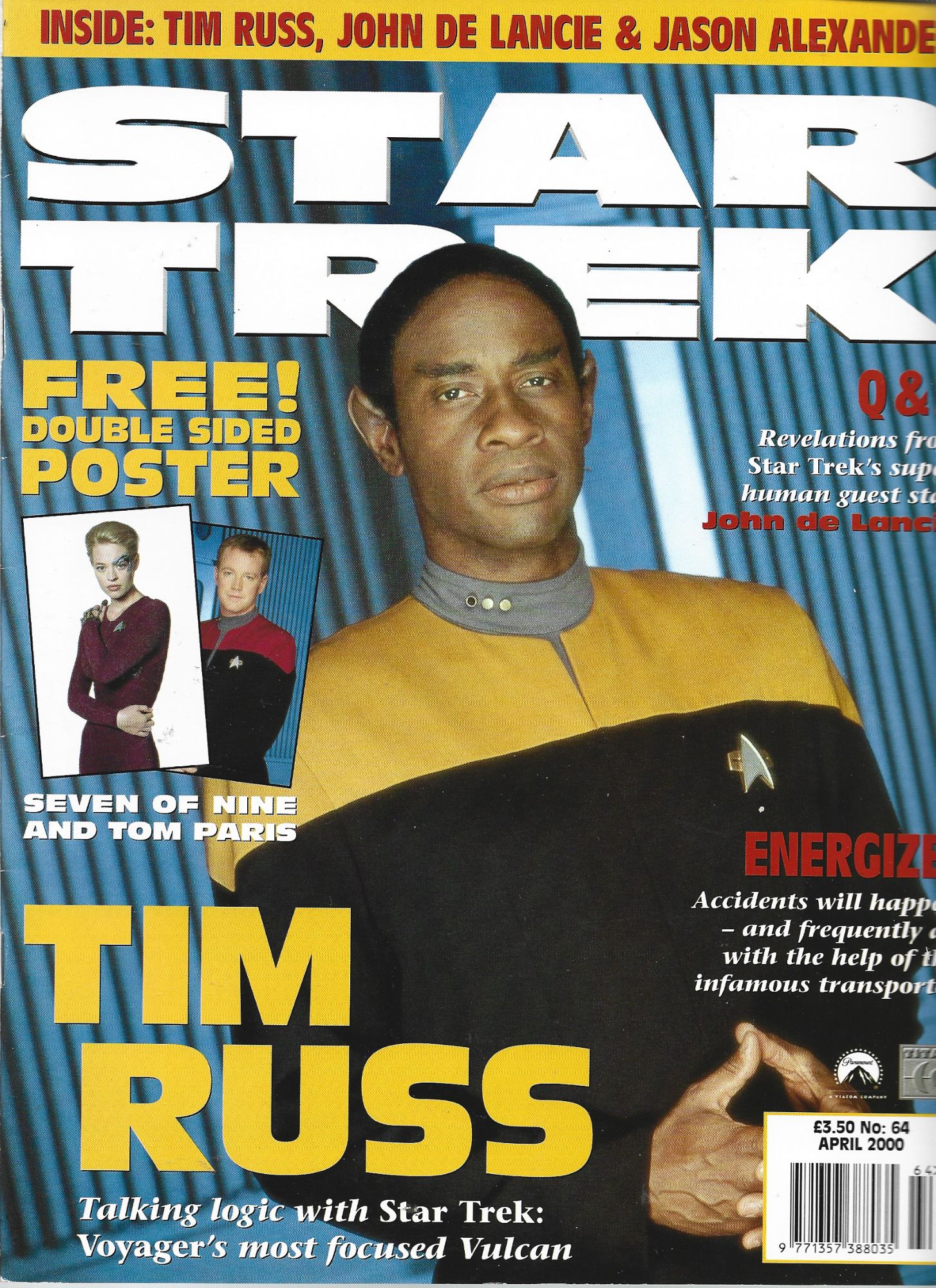 Star Trek Magazine # 64 ( April 2000 ) : Tim Russ (Cover & Interview) / Double Sided Poster : Jeri Ryan & Robert Duncan Mcneill / Q & A : John De Lancie / John Alexander / ...