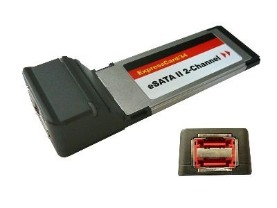 Carte Express Card (ExpressCard 34mm) - 2 Ports SATA II (type eSATA) - CHIPSET SILICON IMAGE - Supporte NCQ, RAID...