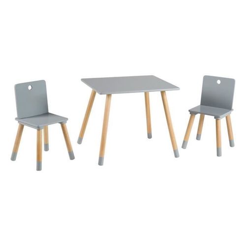 Roba Ensemble Table + 2 Chaises Enfants En Bois Laqué Gris - 3 Pièces - Pieds En Bois Massif