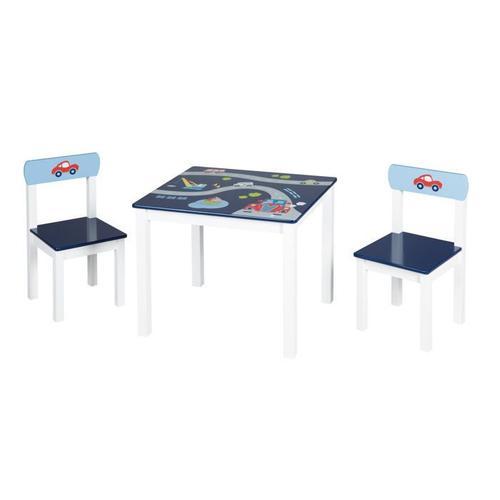 Roba Ensemble Table + 2 Chaises Enfants - Rennfahrer - Motif Véhicules Et Voitures - Table De Jeu - Bleu / Blanc