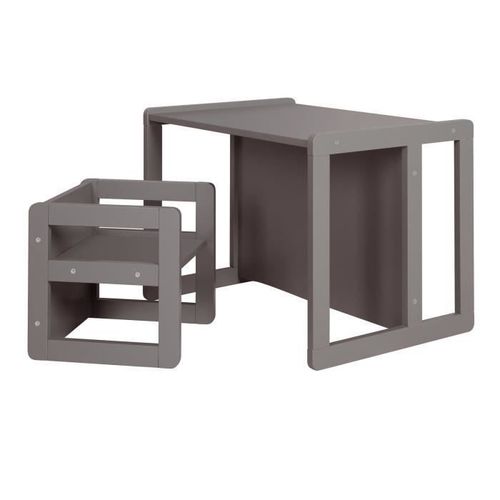 Roba Ensemble Table Et Chaise Réversible Pour Enfant - Convertible En Banc Et Tabouret - 3 Hauteurs Différentes - Bois Anthracite