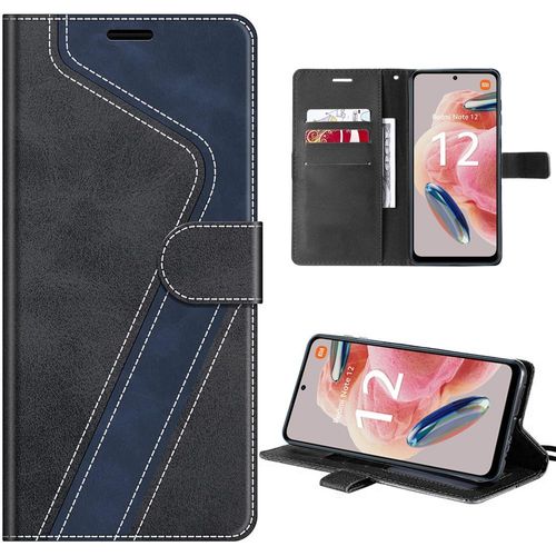Coque Pour Xiaomi Redmi Note 12 4g, Housse Pliable En Cuir Pu À Motif Avec Porte-Cartes Et Support, Noir (Pas Pour Redmi 12) - E.F.Connection